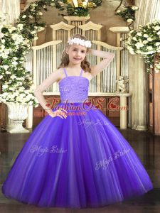 Excellent Lavender Sleeveless Floor Length Beading and Lace Zipper Kids Formal Wear