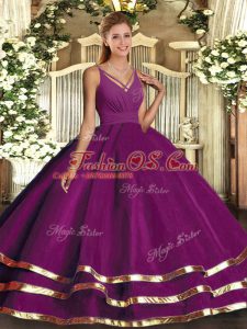 Dynamic Purple Sleeveless Floor Length Ruffled Layers Backless Sweet 16 Dresses