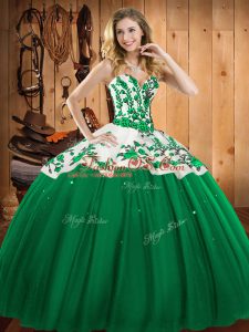 Dark Green Sleeveless Embroidery Floor Length Quinceanera Gowns