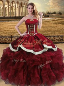 On Sale Wine Red Sleeveless Organza Lace Up Sweet 16 Dress for Sweet 16 and Quinceanera