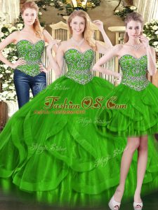 Sleeveless Lace Up Floor Length Beading and Ruffles Sweet 16 Quinceanera Dress