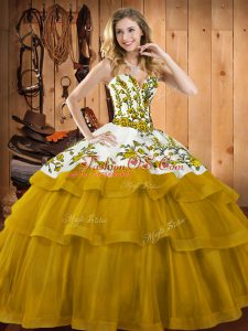 Affordable Sleeveless Sweep Train Lace Up Embroidery Quince Ball Gowns