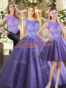 Lavender Sleeveless Floor Length Beading Zipper Quinceanera Dresses