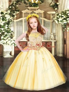 Customized Scoop Sleeveless Tulle Pageant Gowns For Girls Beading and Appliques Zipper