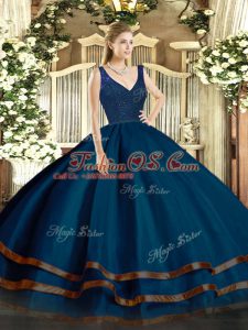Floor Length Ball Gowns Sleeveless Navy Blue Ball Gown Prom Dress Backless