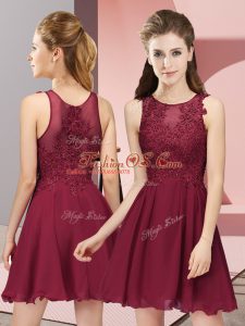 Custom Fit Chiffon Scoop Sleeveless Zipper Appliques Wedding Party Dress in Burgundy