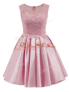 Baby Pink Scoop Neckline Lace Quinceanera Court Dresses Sleeveless Zipper