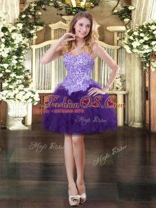 Tulle Sleeveless Mini Length Homecoming Dress and Appliques and Ruffles