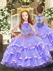 Ball Gowns High School Pageant Dress Lavender Scoop Organza Sleeveless Floor Length Zipper