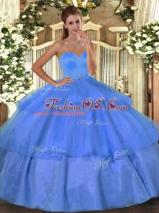 Customized Floor Length Baby Blue Sweet 16 Dress Organza Sleeveless Beading and Ruffled Layers
