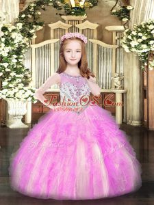 Floor Length Lilac Kids Pageant Dress Scoop Sleeveless Zipper