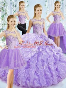Classical Beading and Ruffled Layers Quince Ball Gowns Lavender Lace Up Sleeveless Brush Train