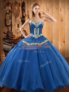 Perfect Ball Gowns 15th Birthday Dress Blue Sweetheart Tulle Sleeveless Floor Length Lace Up