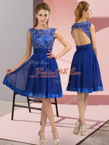 Chiffon Sleeveless Knee Length Prom Evening Gown and Appliques