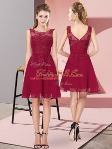 Exquisite Wine Red Chiffon Zipper Scoop Sleeveless Knee Length Court Dresses for Sweet 16 Appliques