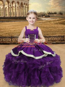 Floor Length Ball Gowns Sleeveless Eggplant Purple Pageant Dress for Teens Lace Up