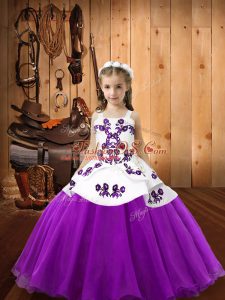 High Class Sleeveless Lace Up Floor Length Embroidery High School Pageant Dress