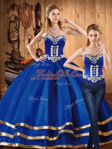 Popular Blue Sleeveless Embroidery Floor Length Quinceanera Dresses