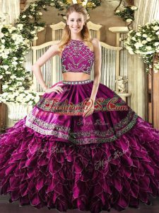 Sleeveless Beading and Ruffles Zipper Sweet 16 Dresses