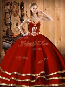Fine Floor Length Wine Red Ball Gown Prom Dress Organza Sleeveless Embroidery and Bowknot