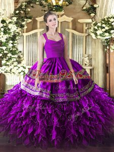 Glorious Purple Sleeveless Appliques and Ruffles Floor Length Vestidos de Quinceanera