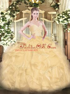 Beauteous Floor Length Ball Gowns Sleeveless Gold Ball Gown Prom Dress Lace Up