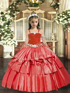 Sleeveless Appliques and Ruffled Layers Lace Up Girls Pageant Dresses