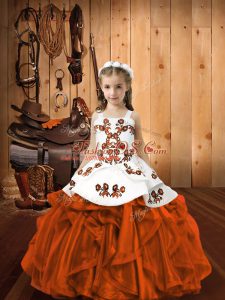Wonderful Rust Red Sleeveless Organza Zipper Pageant Gowns For Girls for Sweet 16 and Quinceanera
