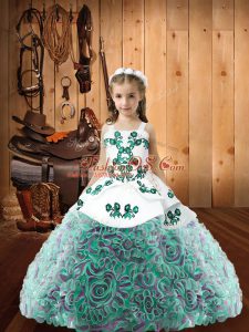 Cute Floor Length Lace Up Little Girl Pageant Gowns Multi-color for Sweet 16 and Quinceanera with Embroidery