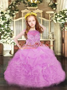 Perfect Organza Sleeveless Floor Length Girls Pageant Dresses and Beading and Ruffles and Pick Ups
