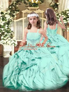 Straps Sleeveless Organza Pageant Gowns For Girls Beading and Ruffles Lace Up