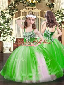 Straps Sleeveless Lace Up Little Girl Pageant Dress Green Tulle