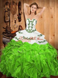 Inexpensive Satin and Organza Lace Up Sweet 16 Dress Sleeveless Floor Length Embroidery and Ruffles