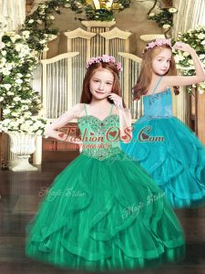 Floor Length Turquoise Child Pageant Dress Spaghetti Straps Sleeveless Lace Up