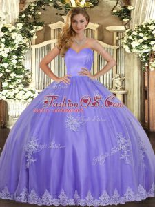 Lavender Lace Up Sweetheart Beading and Appliques Ball Gown Prom Dress Tulle Sleeveless