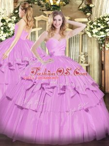 Fitting Beading and Ruffled Layers Sweet 16 Dresses Lilac Lace Up Sleeveless Floor Length