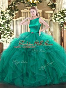 Turquoise Scoop Neckline Ruffles 15 Quinceanera Dress Sleeveless Clasp Handle