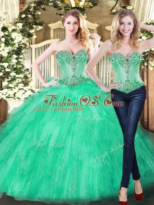 Romantic Green Sweetheart Lace Up Beading and Ruffles 15 Quinceanera Dress Sleeveless