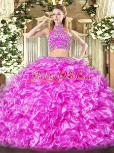 Lilac Sweet 16 Dresses Military Ball and Sweet 16 and Quinceanera with Beading and Ruffles High-neck Sleeveless Backless