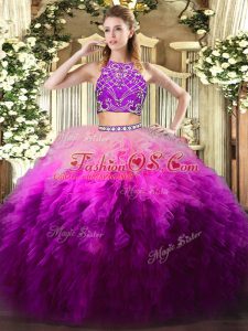Latest Floor Length Multi-color Quinceanera Dresses Tulle Sleeveless Beading and Ruffles