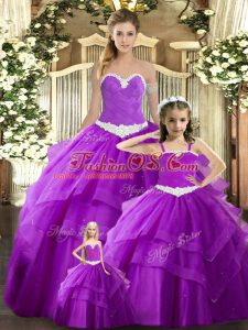 Captivating Floor Length Lace Up Sweet 16 Dresses Purple for Military Ball and Sweet 16 and Quinceanera with Ruching
