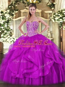 Fashionable Sleeveless Lace Up Floor Length Beading and Ruffles Sweet 16 Dress