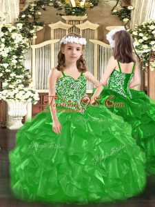 Super Straps Sleeveless Lace Up Little Girls Pageant Gowns Green Organza