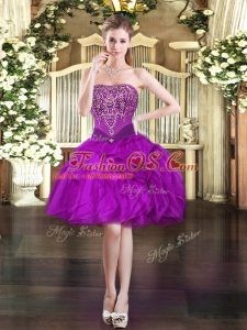 Noble Beading and Ruffles Prom Party Dress Purple Lace Up Sleeveless Mini Length