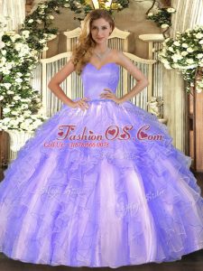 Hot Selling Lavender Organza Lace Up Quinceanera Gown Sleeveless Floor Length Ruffles