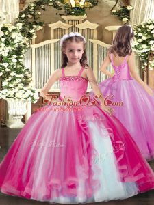 Fancy Straps Sleeveless Tulle Little Girls Pageant Gowns Appliques Lace Up