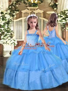 Dazzling Straps Sleeveless Organza Child Pageant Dress Appliques Lace Up