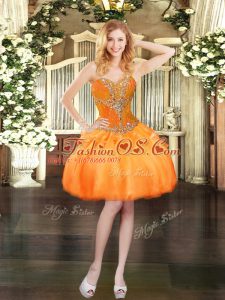 High Class Sweetheart Sleeveless Lace Up Dress for Prom Orange Organza