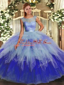 Multi-color Ball Gowns Beading and Ruffles Sweet 16 Dress Backless Organza Sleeveless Floor Length