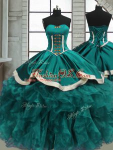 Teal Sweet 16 Dresses Sweet 16 and Quinceanera with Beading and Ruffles Sweetheart Sleeveless Lace Up